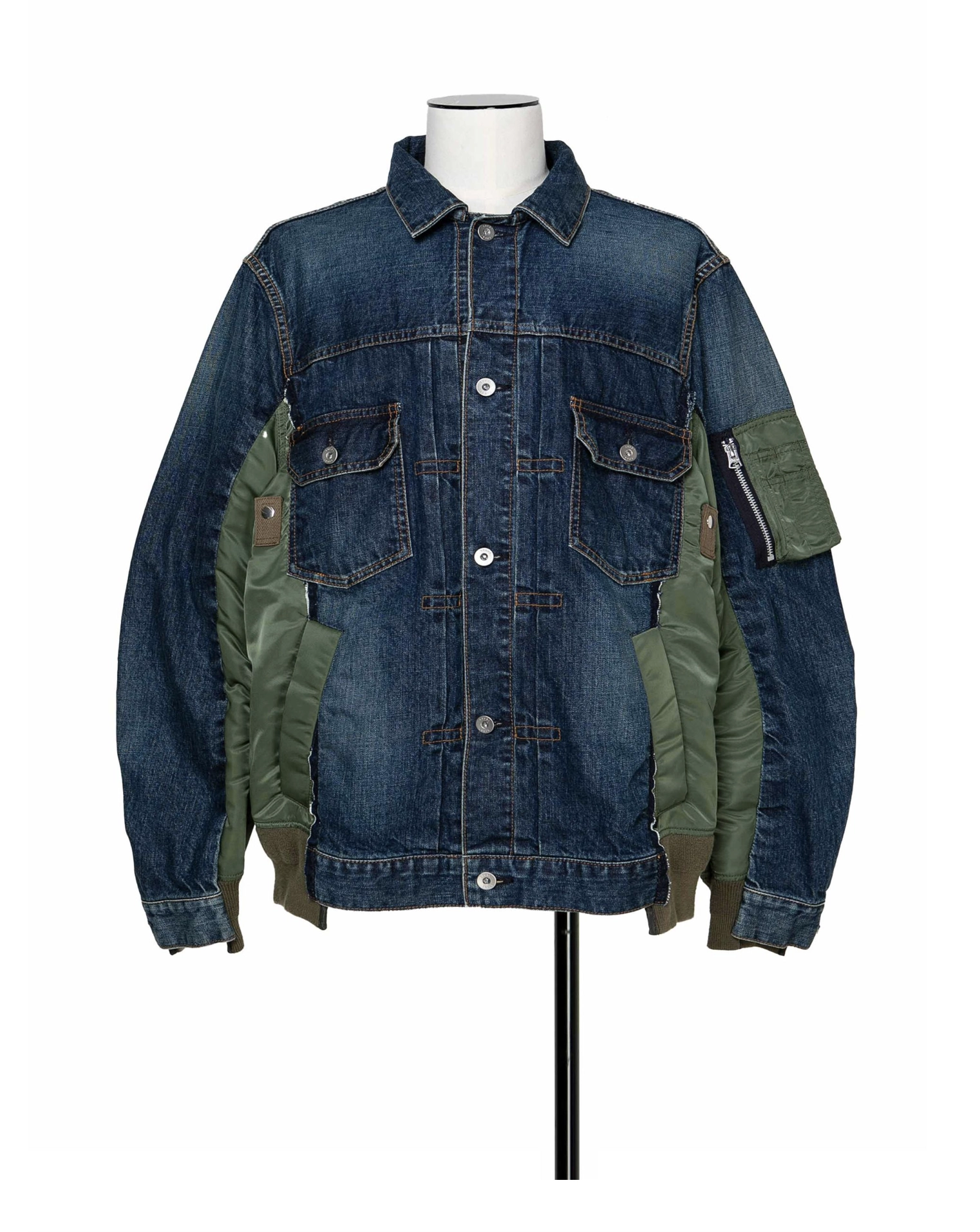 Sacai Denim x Twill Blue and green bomber Jacket