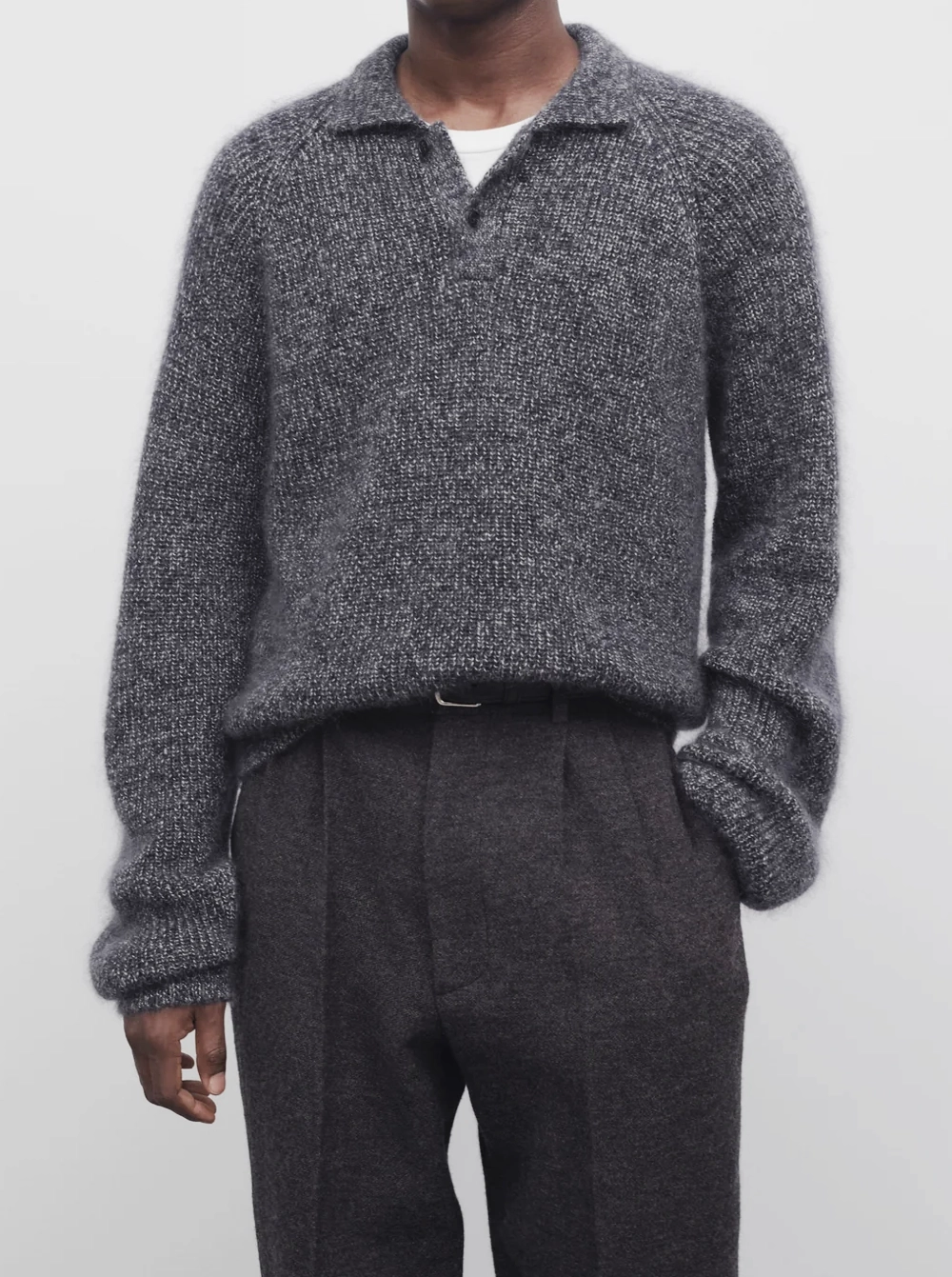 The Row Grey Polo Sweater