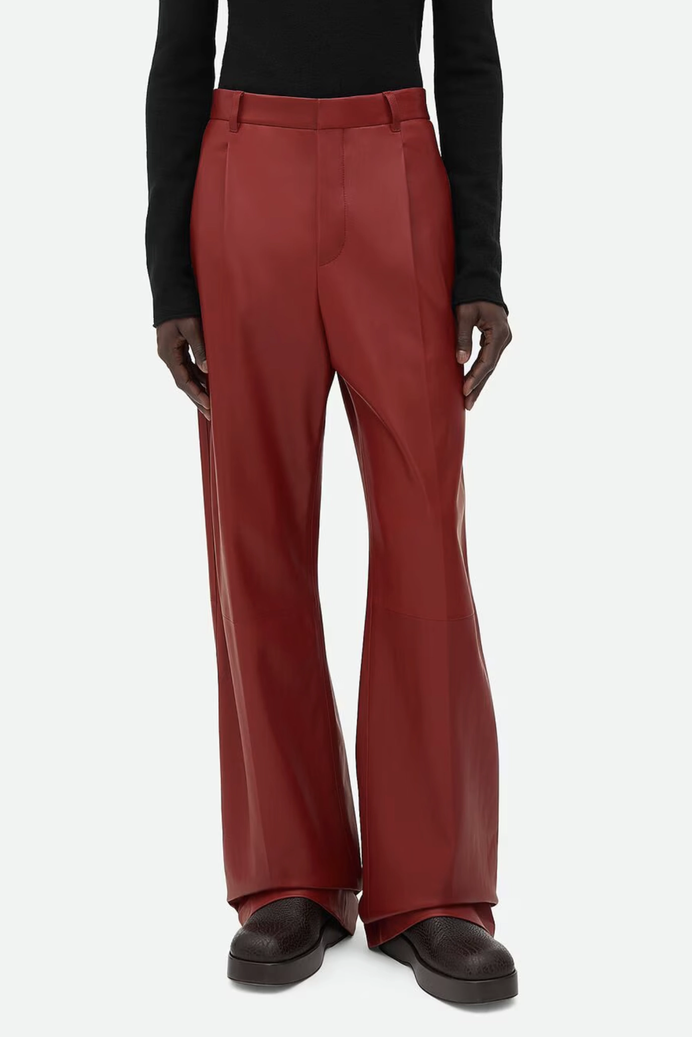 Bottega Veneta Rosewood Leather Wide Leg Trousers