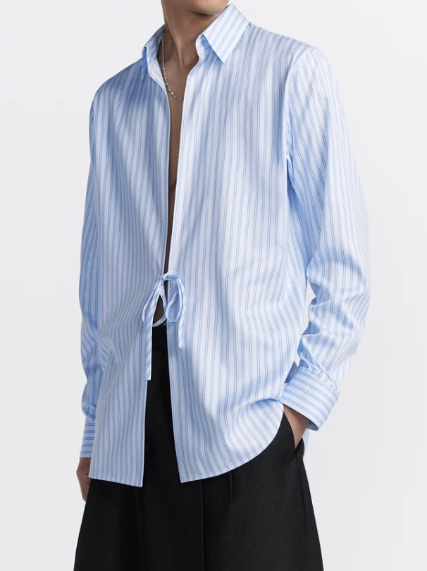 Dior Stripped Blue Cotton and Silk Shirt with Ties