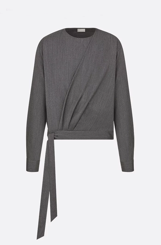 Dior Anthracite Gray Wool Twill Draped Shirt