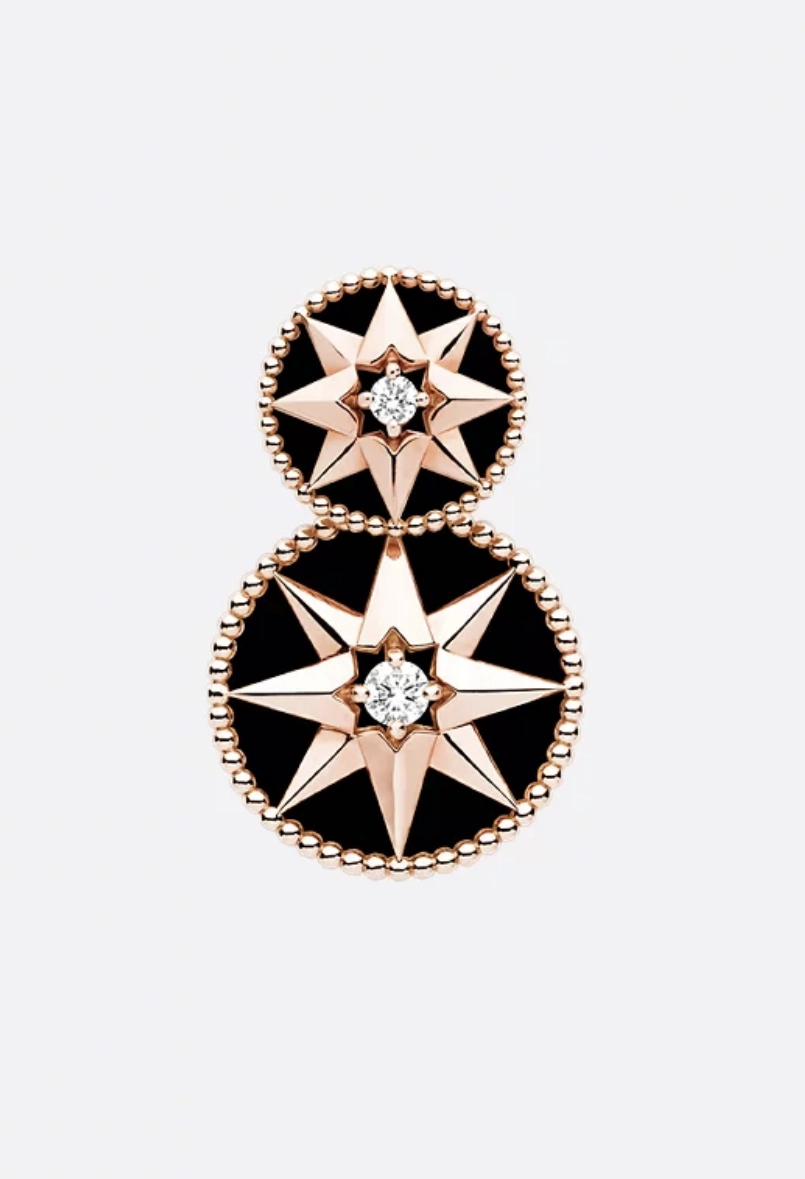 Dior Rose Des Vents Single Earring in pink Gold, Diamonds and Onyx