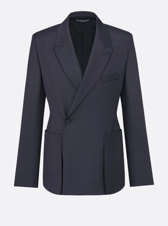 Dior Navy Wool Twill Bar Jacket With Oblique Closure